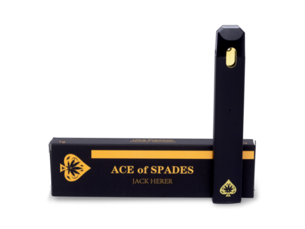 Ace of Spades THCA vape pen on black background